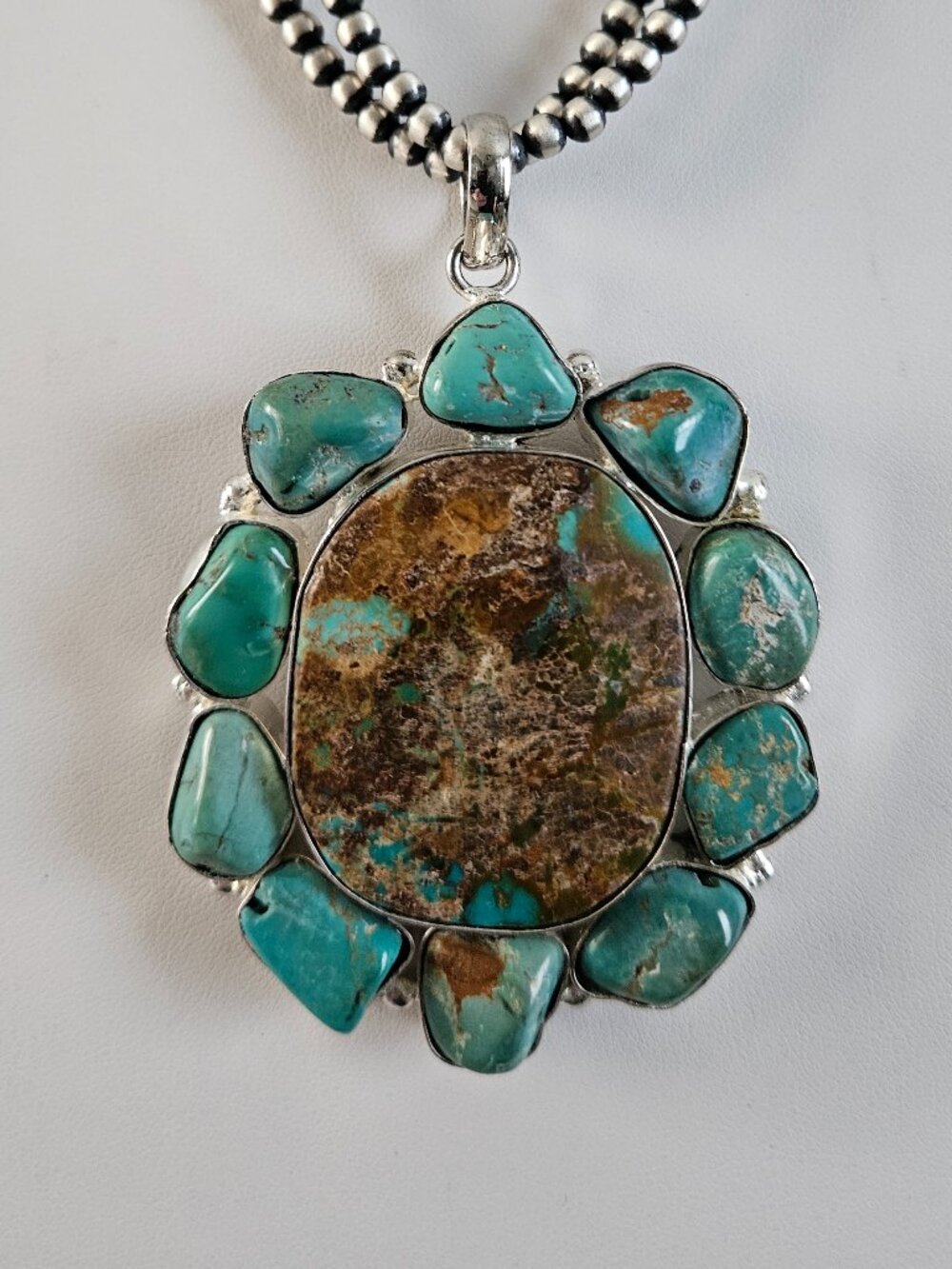 Hubei Turquoise German Silver Large Pendant